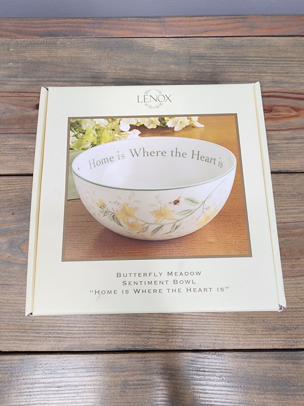 LENOX BUTTERFLY MEADOW SENTIMENT BOWL "HOME IS WHERE THE HEART IS" - 7 1/4"W-NIB
